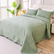 Oversized King Sage Green 100 Cotton Quilt Set - 3 Pieces, All Seasons