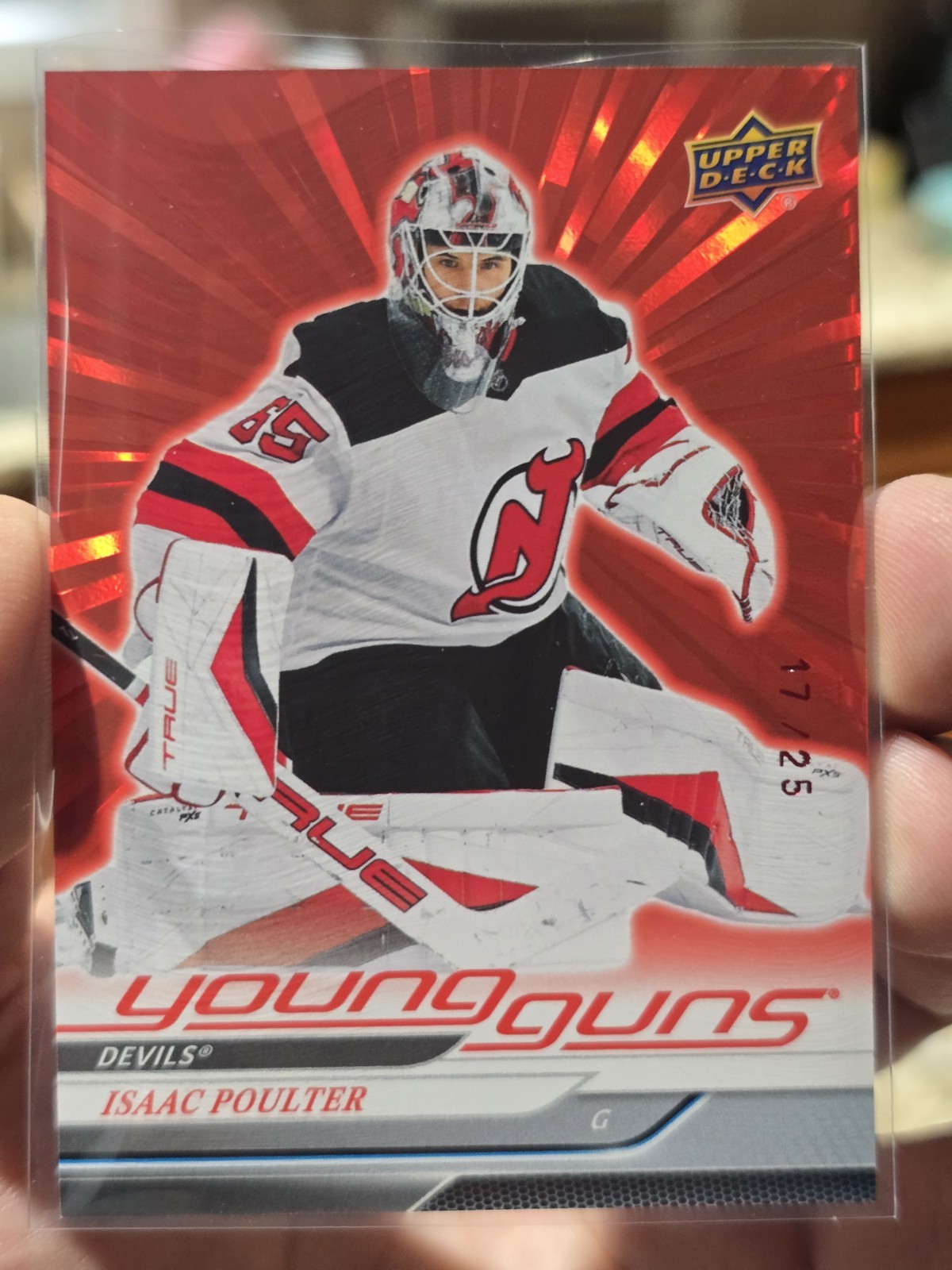 Isaac Poulter 2024-25 Upper Deck Young Guns Red Outburst 17/25 #494 Devils RC