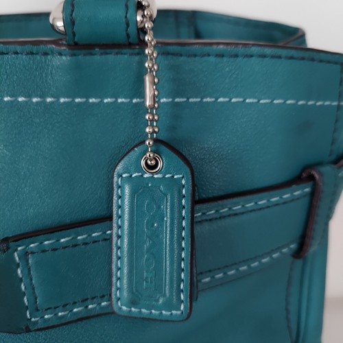 COACH 8A71 Vintage Hamptons Belted Leather Satchel Tote Handbag Teal Blue by Coach, $89 - Photo 4
