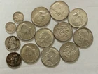 LOT of (10) 40% KENNEDY HALF DOLLARS 1965-69, (4) 90% SILVER QUARTERS & DIMES