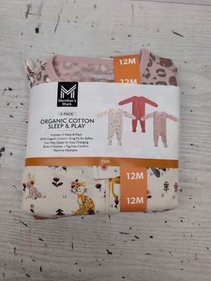 Member's Mark Baby 3-Pack Organic Cotton Soft Sleep And Play Pink Sz 12M BR3