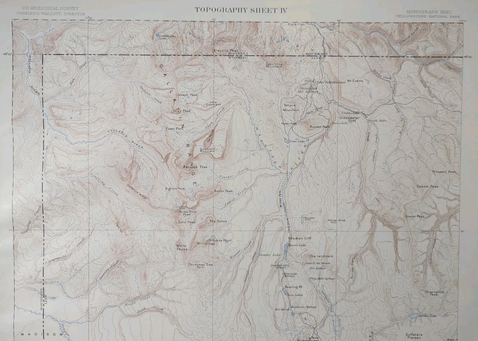 Vintage 1904 USGS YELLOWSTONE PARK WYOMING Map ~ Old Antique NORRIS GEYSER BASIN - Image 3 of 4