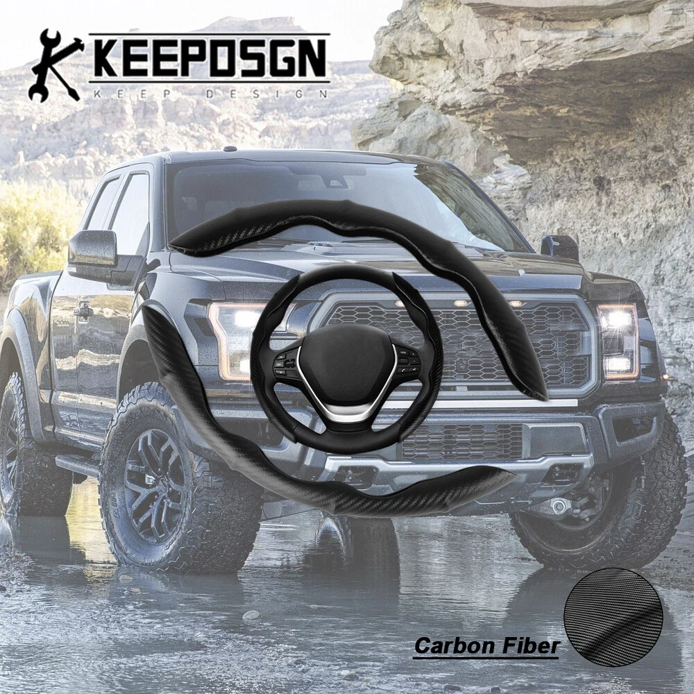 15 Inch Carbon Fiber Leather Steering Wheel Cover For Ford F-150 Truck – Black Universal