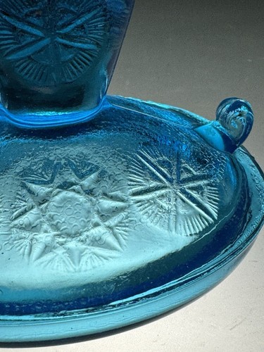 John E. Kemple Glassworks No. 199 Yutec Candlestick. Blue. 4" tall SNOWFLAKE USA - Picture 9 of 15