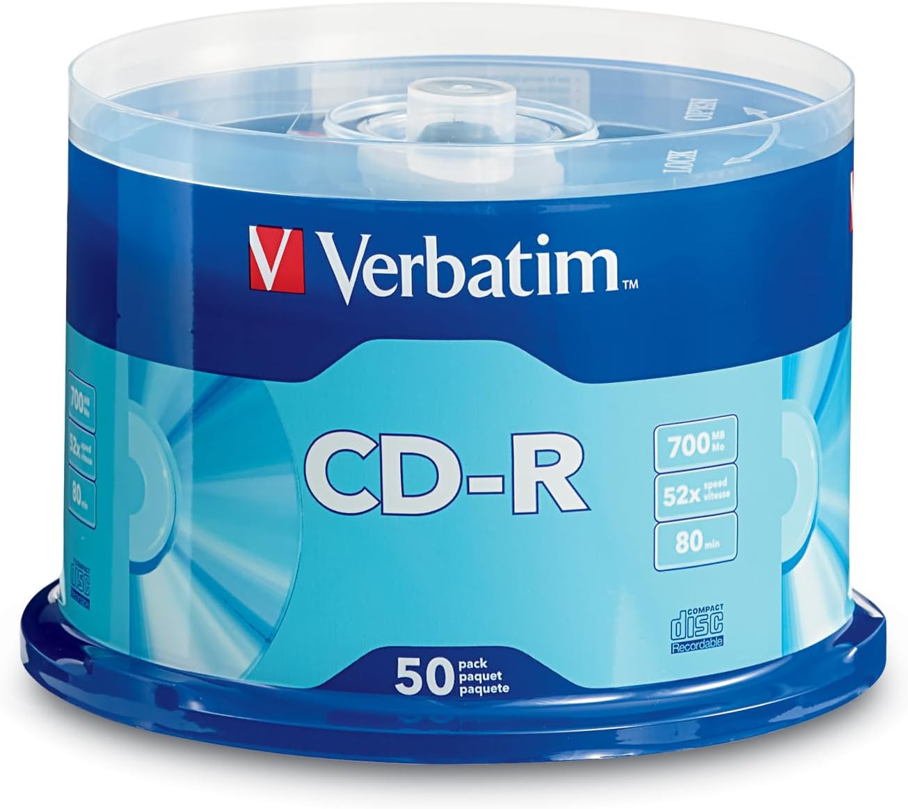 CD-R Blank Discs 700MB 80 Minutes 52X Recordable Disc for Data and Music - 50 Pa