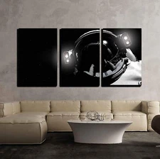 Wall26 - the Astronaut in Outer Space - Canvas Art Wall Decor - 16"x24"x3 Panels