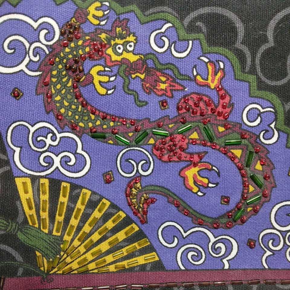 Black Handbag Purse With Beaded Dragon Print - Image 2 of 4