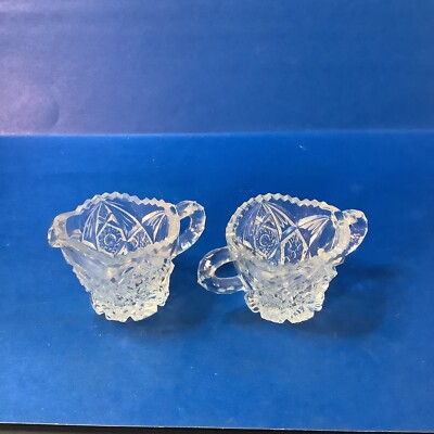 Vintage  Cut Glass- Handled Cream & Sugar Set Small