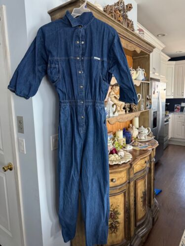 Ideas Vintage Denim Coverall Jumpsuit Size 20 W Pockets Snap Front Cinch Work