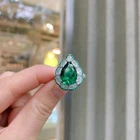 3Ct Pear Lab Created Green Emerald Halo Wedding Ring 14KWhite Gold Plated Silver