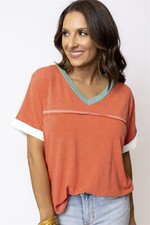 Womens Short Sleeve Casual Loose Fit Summer T Shirts V Neck Trendy Tops