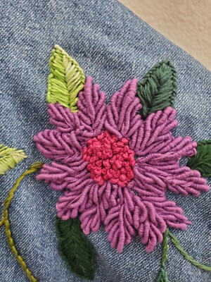 Roxy Denim Jacket L, Costume Embroidered By An Artisan. One Of A Kind NWT.