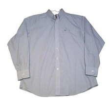 Wrangler Men Blue Checks Button Down Long Sleeve Size L Dress Shirt