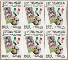 Italy 1997 - Juventus, Champions of Italy, Block of 6 on PAPER (not postmarked)