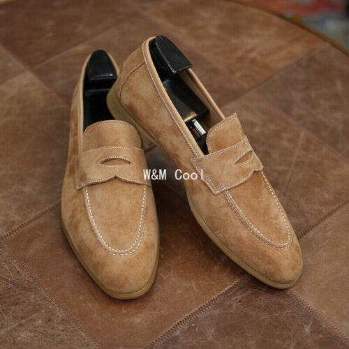 British Casual Loafer Brown Handmade Dress Shoes Men Genuine Suede Leather Shoes - Picture 3 of 18