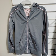 Calvin klein Girls Hoodie Large 12 14 Full Zip Grey Pink