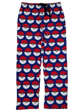 Pokemon Mens Blue Pokeball Print Knit Sleep Pants Lounge Pants Pajama Bottoms