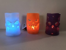 x3 Halloween Tealight Jack-O-Lantern Ghost Skull Color Battery Included 2.85 x4