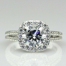 3.50Ct Round Cut Certified Moissanite Halo Engagement Ring 14K White Gold Plated