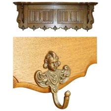 ELEGENT DUTCH CARVED OAK COAT HAT SCARF WALL RACK HANGER FRENCH ROYAL HOOKS