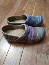 Dansko Clogs 38 Vegan Jute Multicolored Boho Stripe Slip On Clog