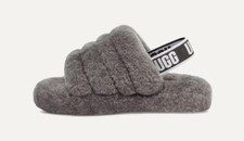 NEW UGG Fluff Yeah Slide Sandals Little Kids Sz US12/UK11/EU 30-Charcoal Gray
