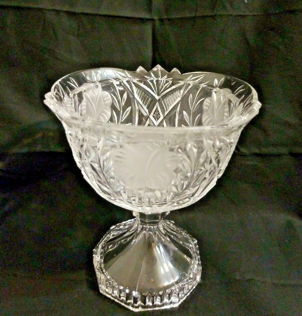 Crystal Compote Candy Dish With Etched Flower Design ** No Lid** eBay