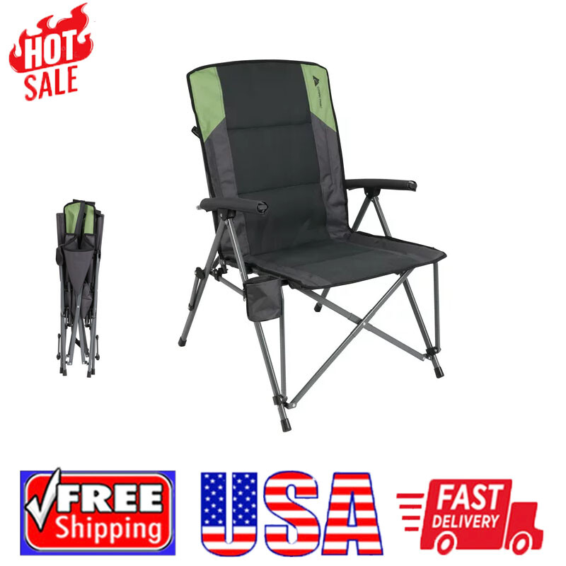 Portable Folding High Back Hard Arm Camping Chair w/ Cup Holder - Main Image