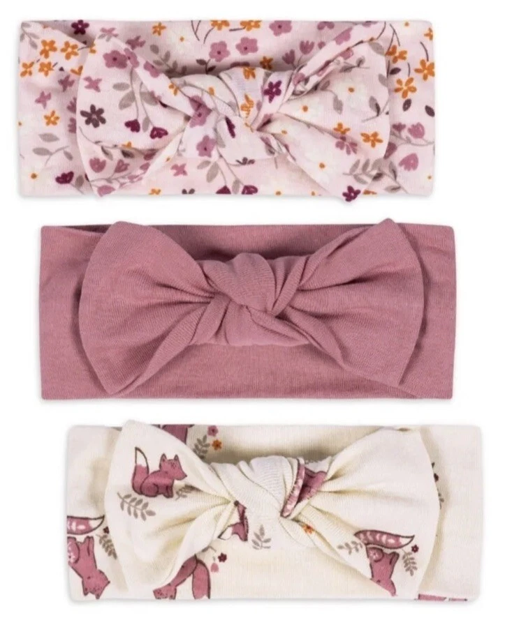 Paquete de 3 diademas Gerber bebé niña bebé algodón negro blanco rosa floral zorro Foto 4 de 4
