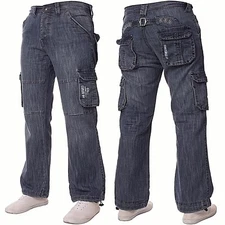 Enzo Mens Cargo Combat Jeans Denim Trousers Casual Work Pants All UK Waist Sizes