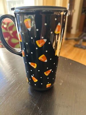 NEW no box Longaberger Pottery Candy Corn Travel Mug with lid