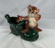 Vintage Chipmunk on a Green Shoe Planter
