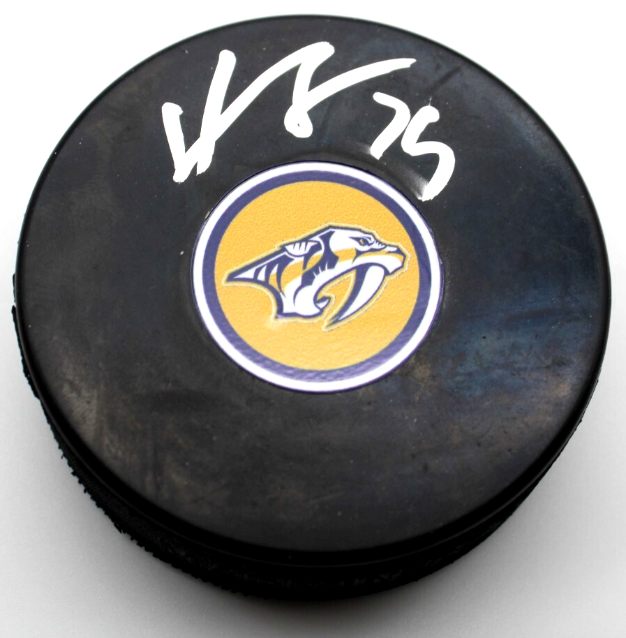Juuse Saros Autographed Signed Nashville Predators Hockey Puck w/Beckett COA BR67708 