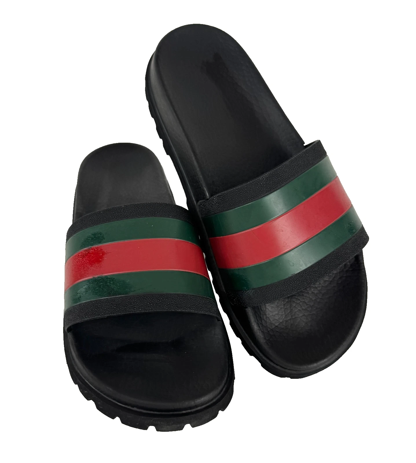$510 Gucci Auth Men Black Web Rubber Pool Slides 7.5 US 7 UK 41 EU Sandals Shoes