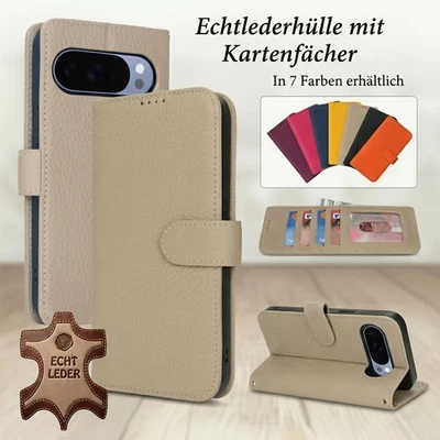 Handyhülle für Pixel Echt Leder Tasche Case Cover Schutzfolie Wallet Schwarz - Bild 1 von 4