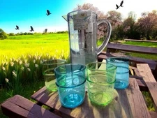 Pitcher & Glassware Set Tumbler Beverage Container Plastic Very nice US Ship