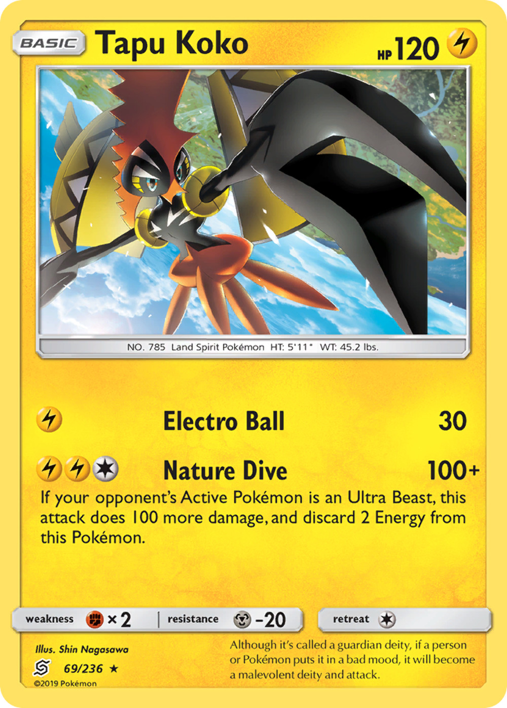 Tapu Koko - Unified Minds - 69/236 - Holo Rare  - NM/M