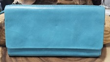 HOBO Lumen Continental Turquoise Polished Leather Bifold Wallet Magnetic Close