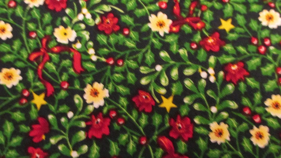 Tela de Navidad Floral Rojo Verde Amarillo Algodón Tesoros atemporales POR x 44 Foto 4 de 4