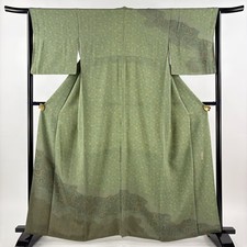 JAPANESE KIMONO FINE PATTERN GREEN 161.5cm 5 ft 4 in PURE SILK B1277
