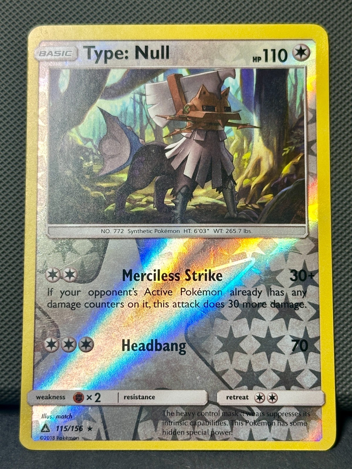 Type: Null 115/156 Pokemon Ultra Prism Sun & Moon Reverse Holo Rare Card 2018 NM