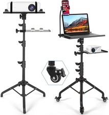 Adjustable Rolling Laptop Tripod Floor Stand with 2 Shelves and Phone Holder