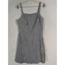 Old Navy Cami Dress Women's M Navy Blue Gingham Linen Blend Square Neck