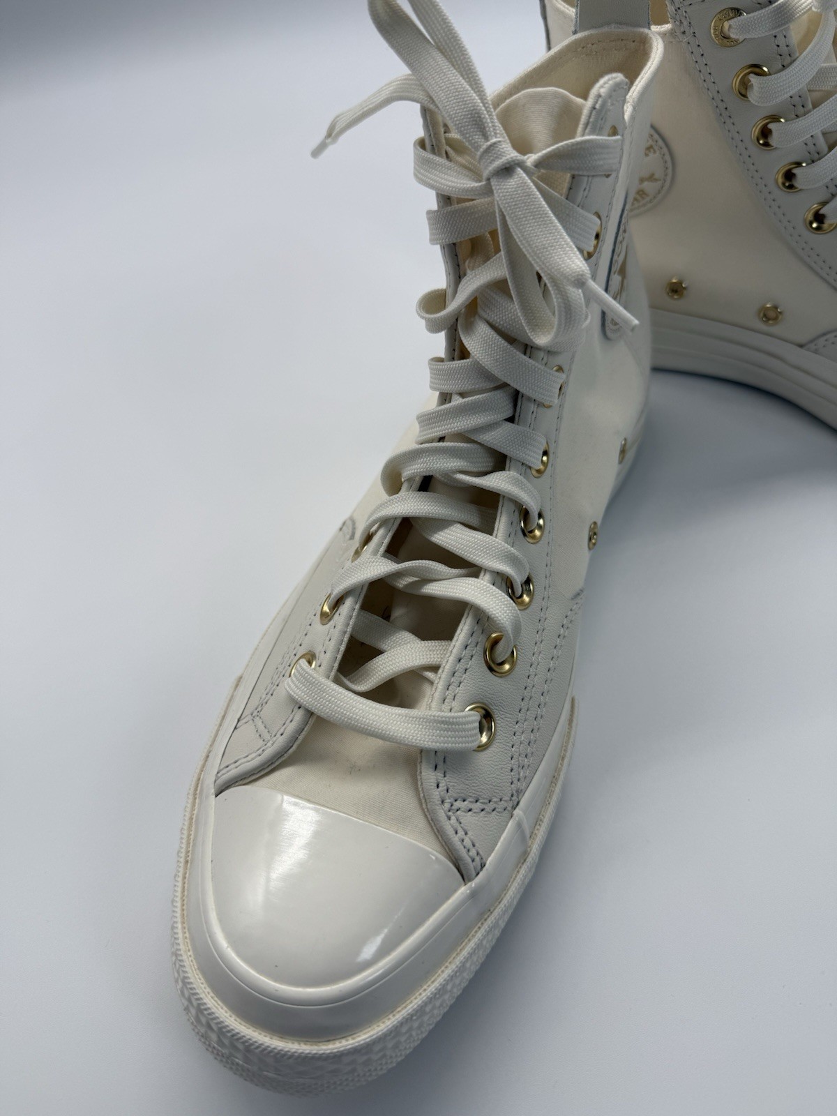 Converse White Gold Leather Trim High top Unisex Men’s 8 Women’s  Size 10 thumbnail 5
