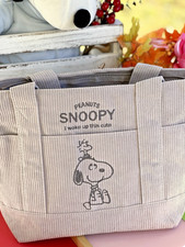 Cute Peanuts Snoopy and Friend Corduroy Embroidered Tote Bag with Pocket