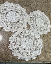 White Round Scalloped Edge Crochet Lace Doily Table Decorative Dollies Set of 4