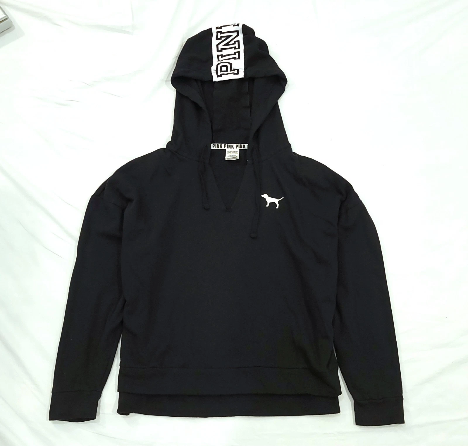 UNDERCOVER Felpa nera con cappuccio Victorias Secret ROSA abbigliamento sportivo donna taglia large usata in ottime condizioni