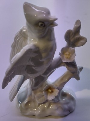 Vintage Porcelain White Bird On Log with Flowers Made In Japan Figurine 4.25 In