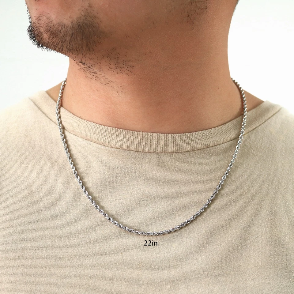 10K White Gold 1.5mm-7mm Diamond Cut Rope Chain Necklace Mens Womens 16"-30" Foto 2 de 4
