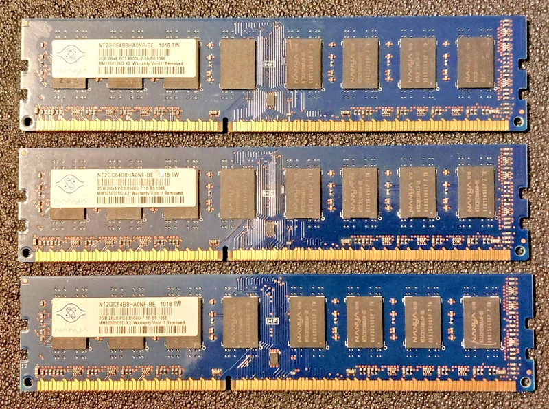 Lot of 3 Nanya 2GB DDR3-1066 (PC-8500) NT2GC64B8HA0NF-BE 240-pin CL7 1.5V SDRAMs
